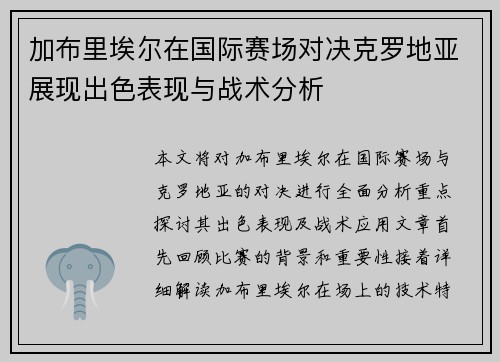 加布里埃尔在国际赛场对决克罗地亚展现出色表现与战术分析