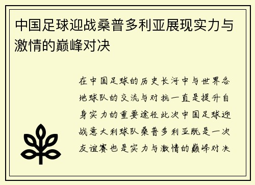 中国足球迎战桑普多利亚展现实力与激情的巅峰对决