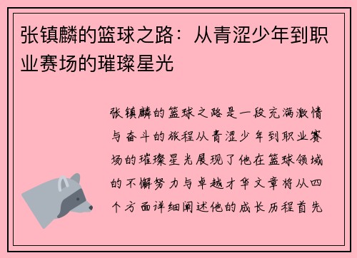 张镇麟的篮球之路：从青涩少年到职业赛场的璀璨星光