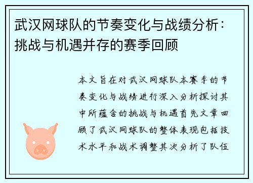 武汉网球队的节奏变化与战绩分析：挑战与机遇并存的赛季回顾